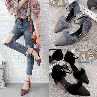 岸森尖头貂毛单鞋 3厘米细跟，演绎秋冬优雅与性感